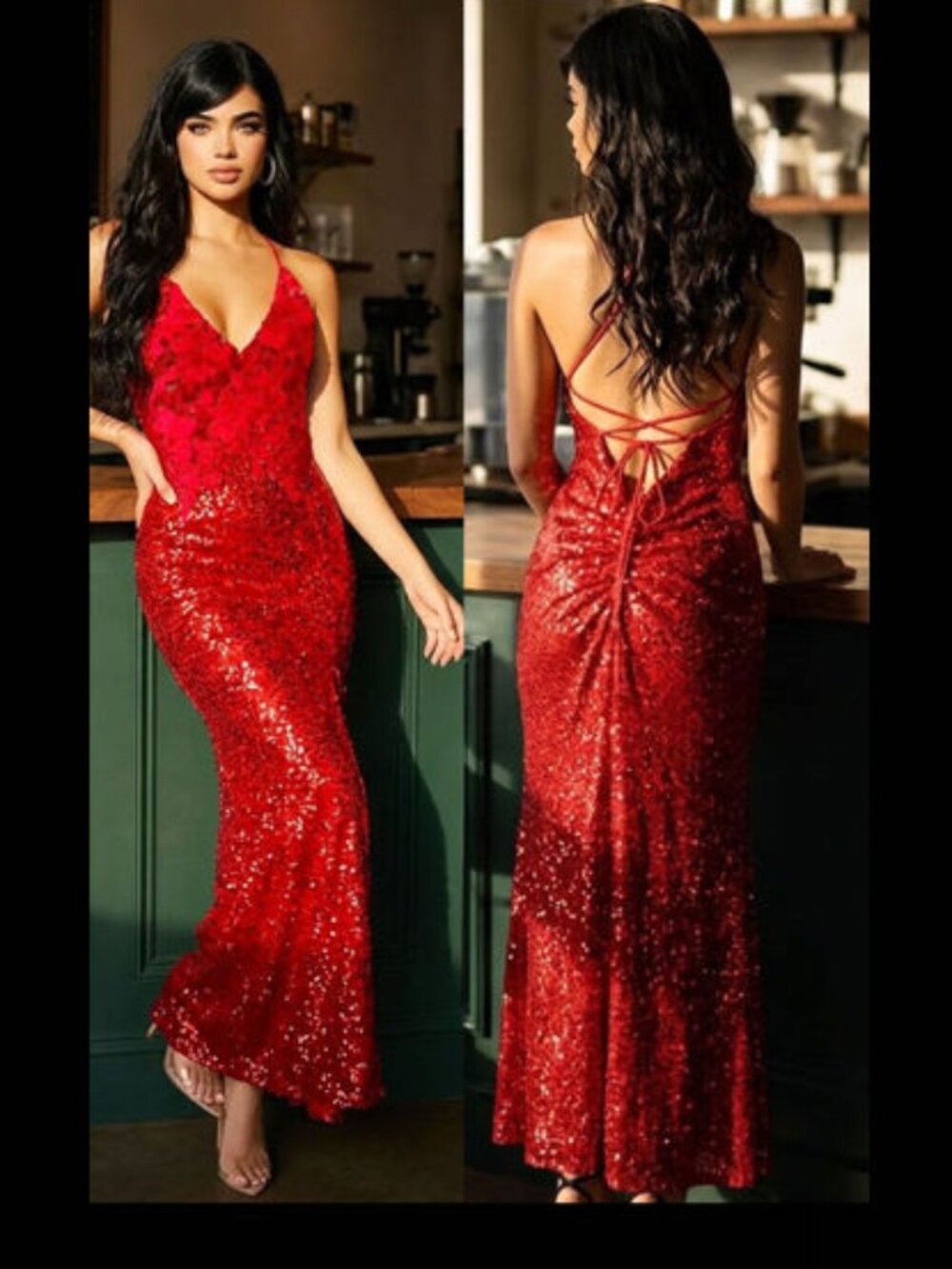 Lulus Embroidered Floral Applique an Red Sequin Lace-Up Mermaid Maxi Dress